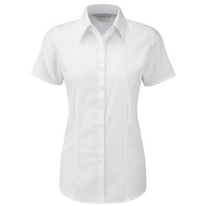 Russell Collection Womens/Ladies Herringbone Short-Sleeved Shirt / White